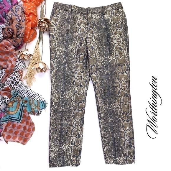 Worthington Pants - Worthington Gray Gold Snakeskin Print Lined Pants Size 10